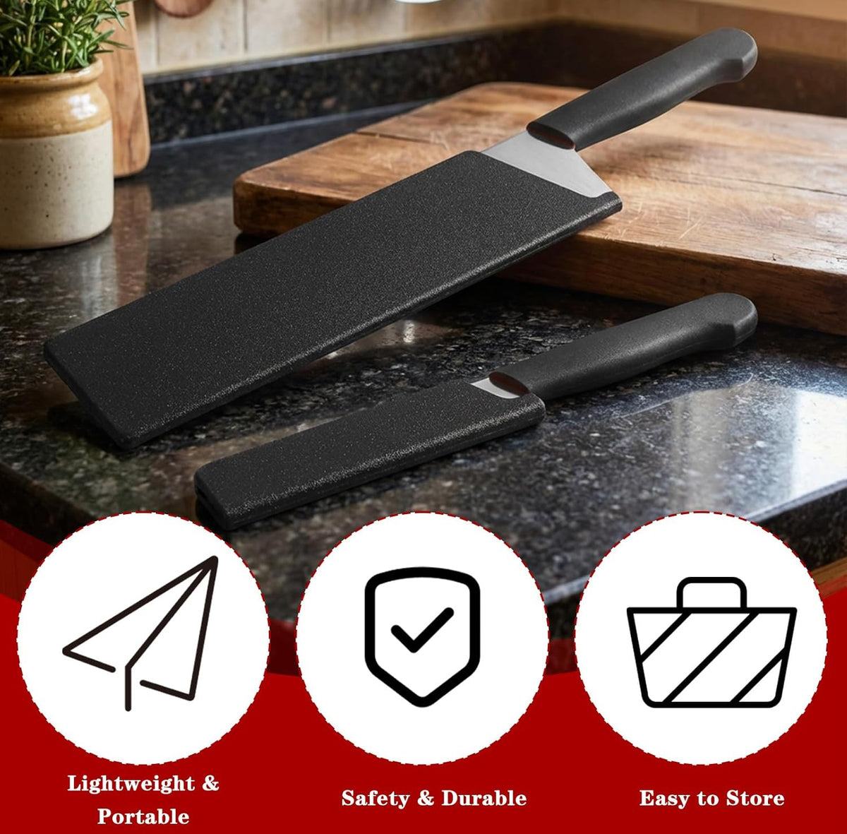 3Pcs Knife Edge Guards, Chef's Knife Sheath Cover Universal Blade Covers ABS Protective Blade Sheaths for Chef Paring Kitchen Knives