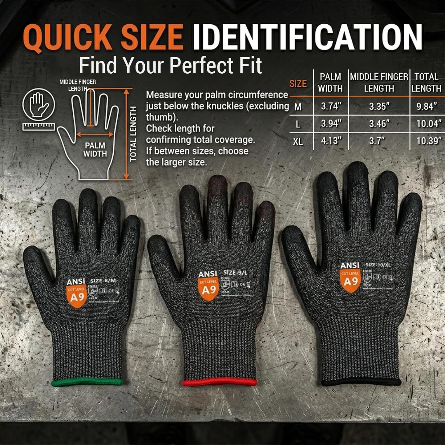A9 Cut Resistant Work Gloves for Men, Safety Gloves for Men Touchscreen with Reinforced Thumb for Metal Glass Wood