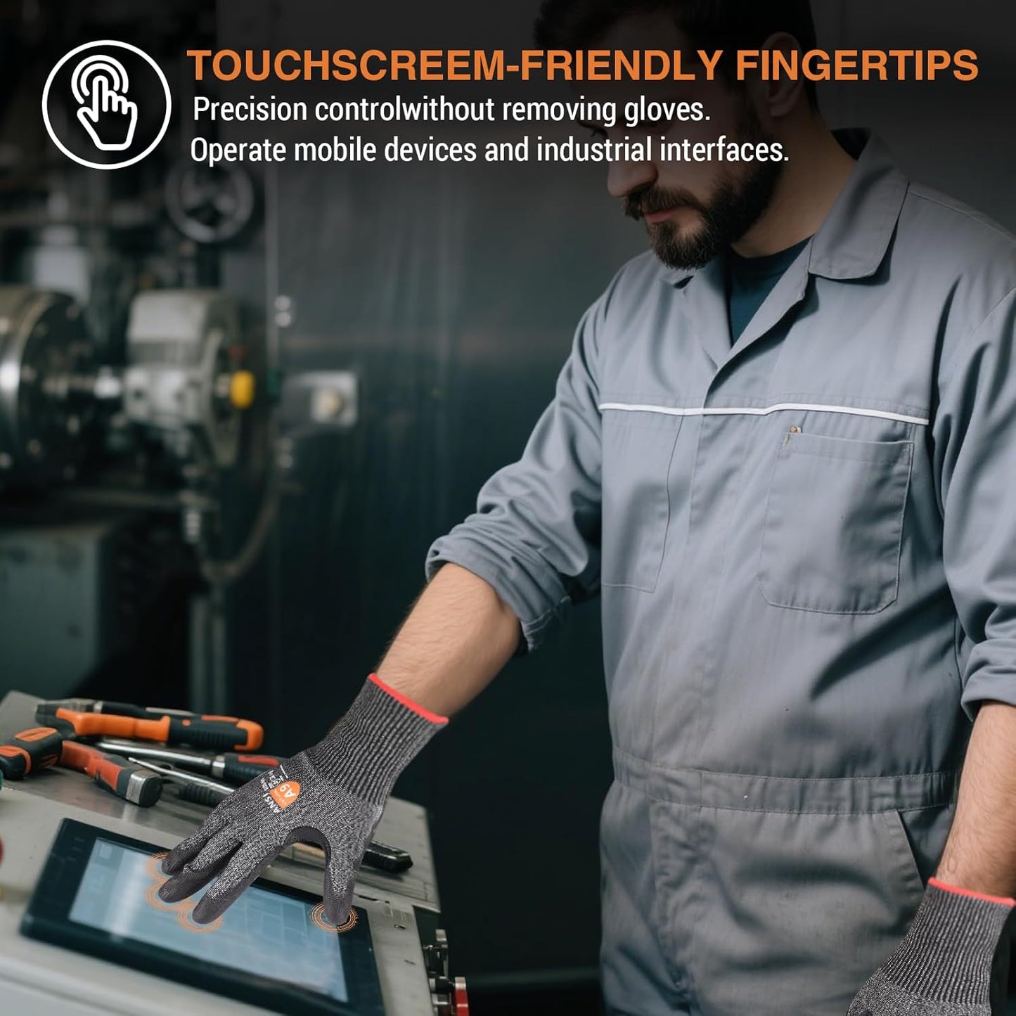 A9 Cut Resistant Work Gloves for Men, Safety Gloves for Men Touchscreen with Reinforced Thumb for Metal Glass Wood