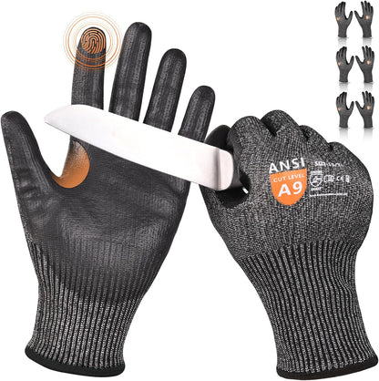 A9 Cut Resistant Work Gloves for Men, Safety Gloves for Men Touchscreen with Reinforced Thumb for Metal Glass Wood