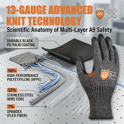 A9 Cut Resistant Work Gloves for Men, Safety Gloves for Men Touchscreen with Reinforced Thumb for Metal Glass Wood