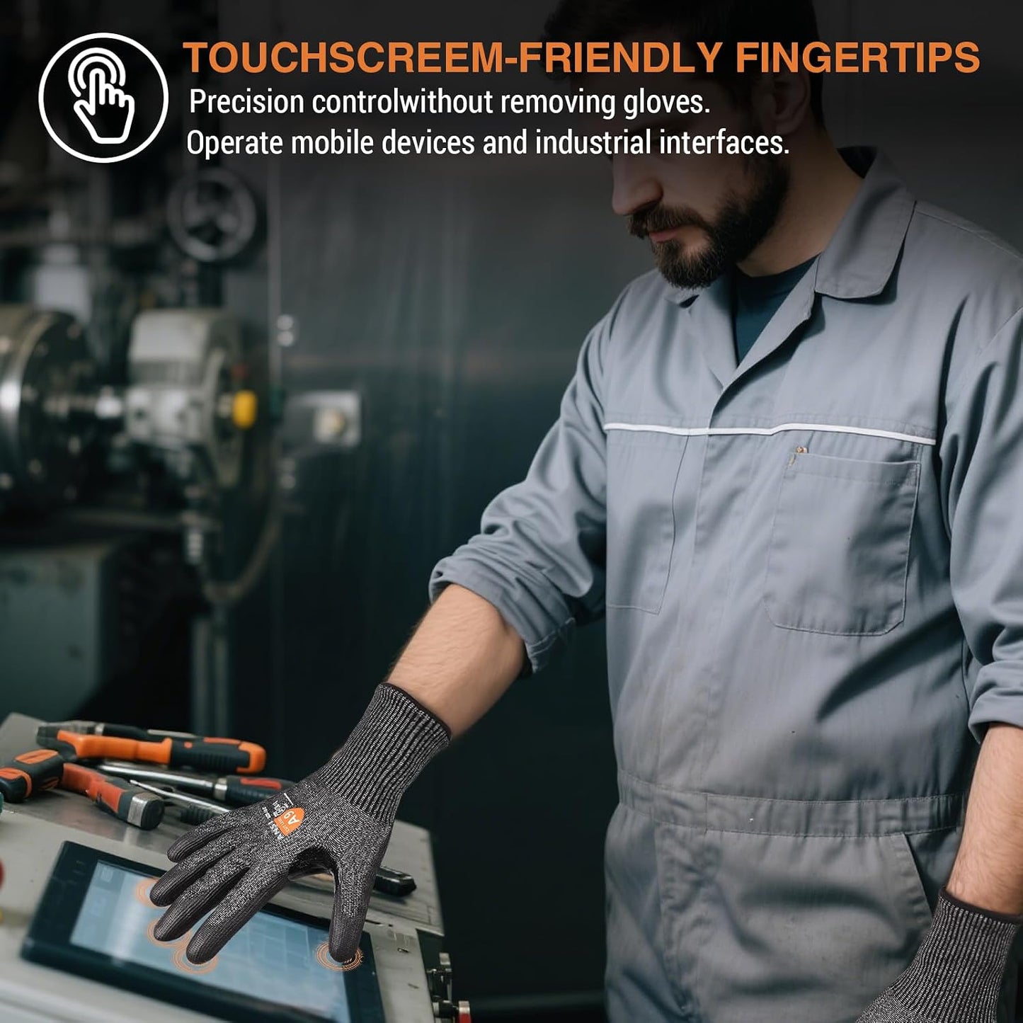 A9 Cut Resistant Work Gloves for Men, Safety Gloves for Men Touchscreen with Reinforced Thumb for Metal Glass Wood