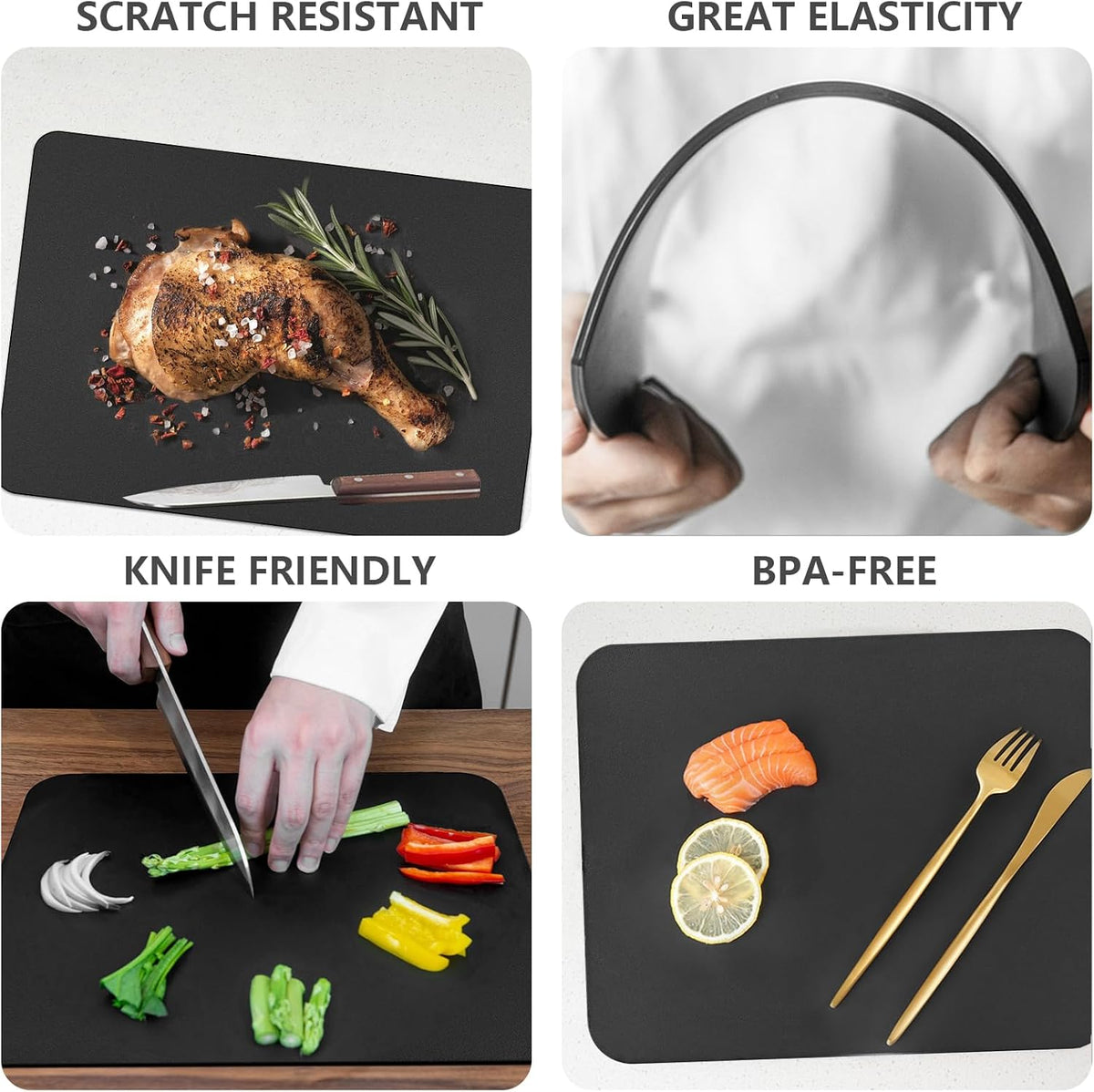 Thick TPU Cutting Boards for Kitchen, Rubber Flexible Cutting Board Mats, Nonslip Silicone Chopping Mats Foldable BPA Free Knife Friendly Non-Toxic Dishwasher Safe