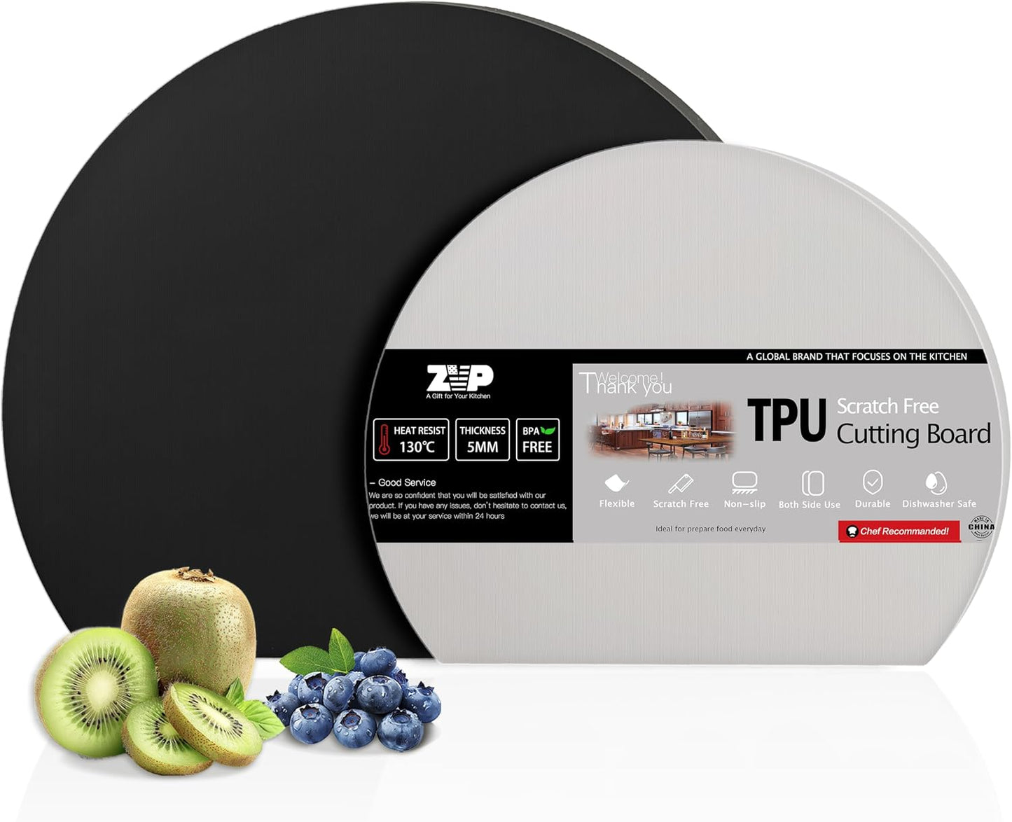 Thick TPU Cutting Boards for Kitchen, Rubber Flexible Cutting Board Mats, Nonslip Silicone Chopping Mats Foldable BPA Free Knife Friendly Non-Toxic Dishwasher Safe