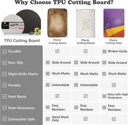 Thick TPU Cutting Boards for Kitchen, Rubber Flexible Cutting Board Mats, Nonslip Silicone Chopping Mats Foldable BPA Free Knife Friendly Non-Toxic Dishwasher Safe