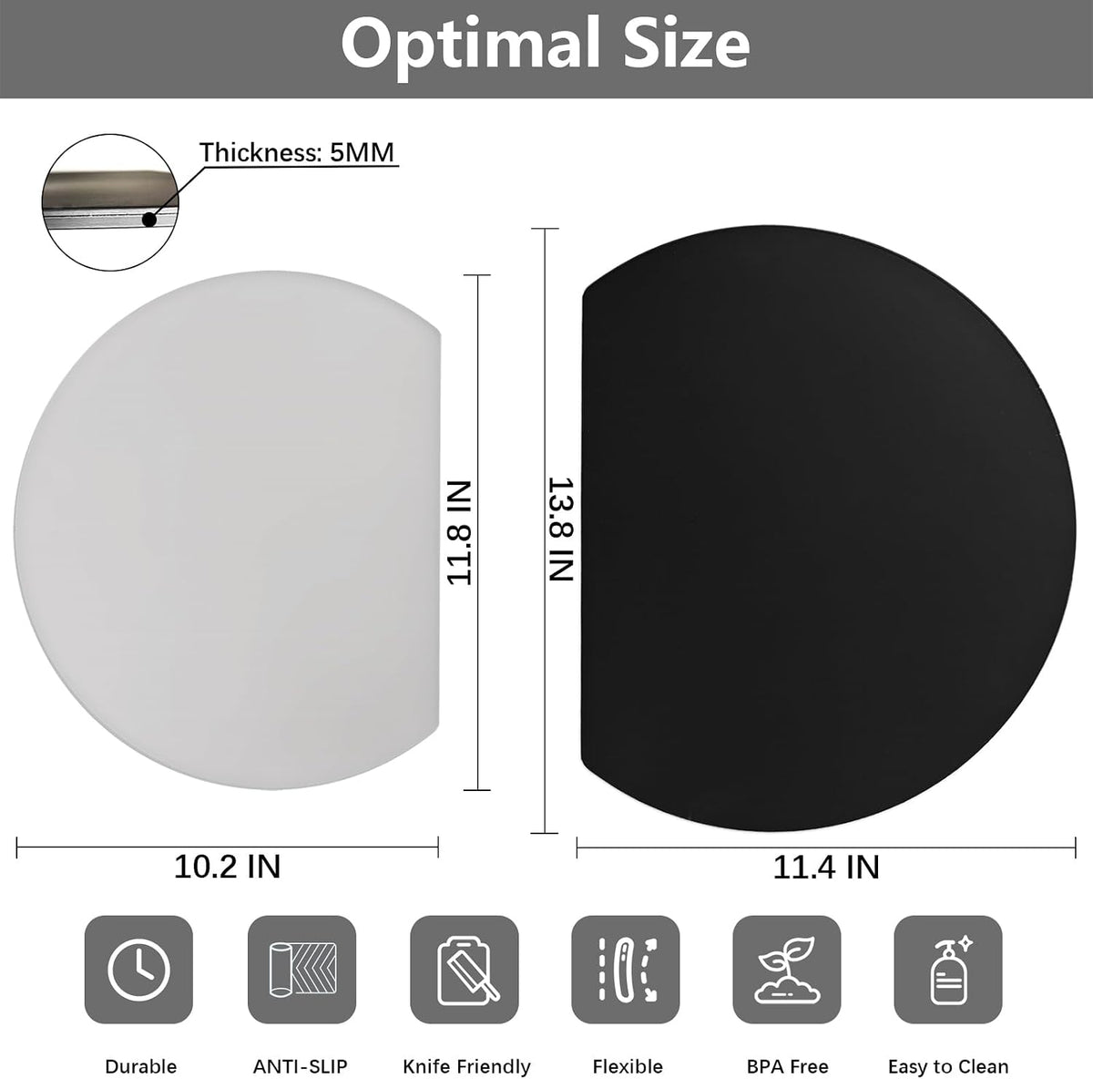 Thick TPU Cutting Boards for Kitchen, Rubber Flexible Cutting Board Mats, Nonslip Silicone Chopping Mats Foldable BPA Free Knife Friendly Non-Toxic Dishwasher Safe