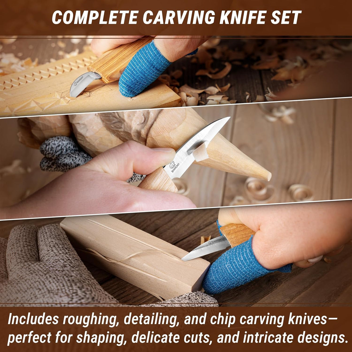 Wood Carving Knife Kit S15 Whittling Kit for Beginners, Kids - Wood Carving Tools Set with Detail Chip Knife Sloyd Whittling Knives & Leather Strop, Polishing Compound and Tutorials