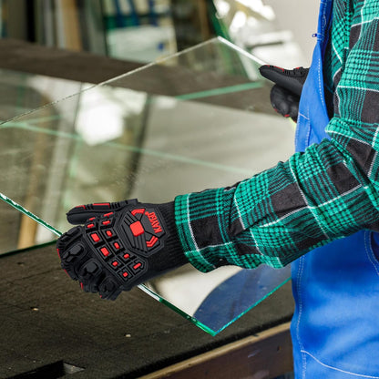 TPR Impact Reducing Work Gloves for Men,ANSI A3 Cut Resistant,Micro-Foam Nitrile Coated,Anti-Abrasion & Firm Grip,Ideal for Light Oil Work,Construction,Mechanics,Glass Handling,KG30NB