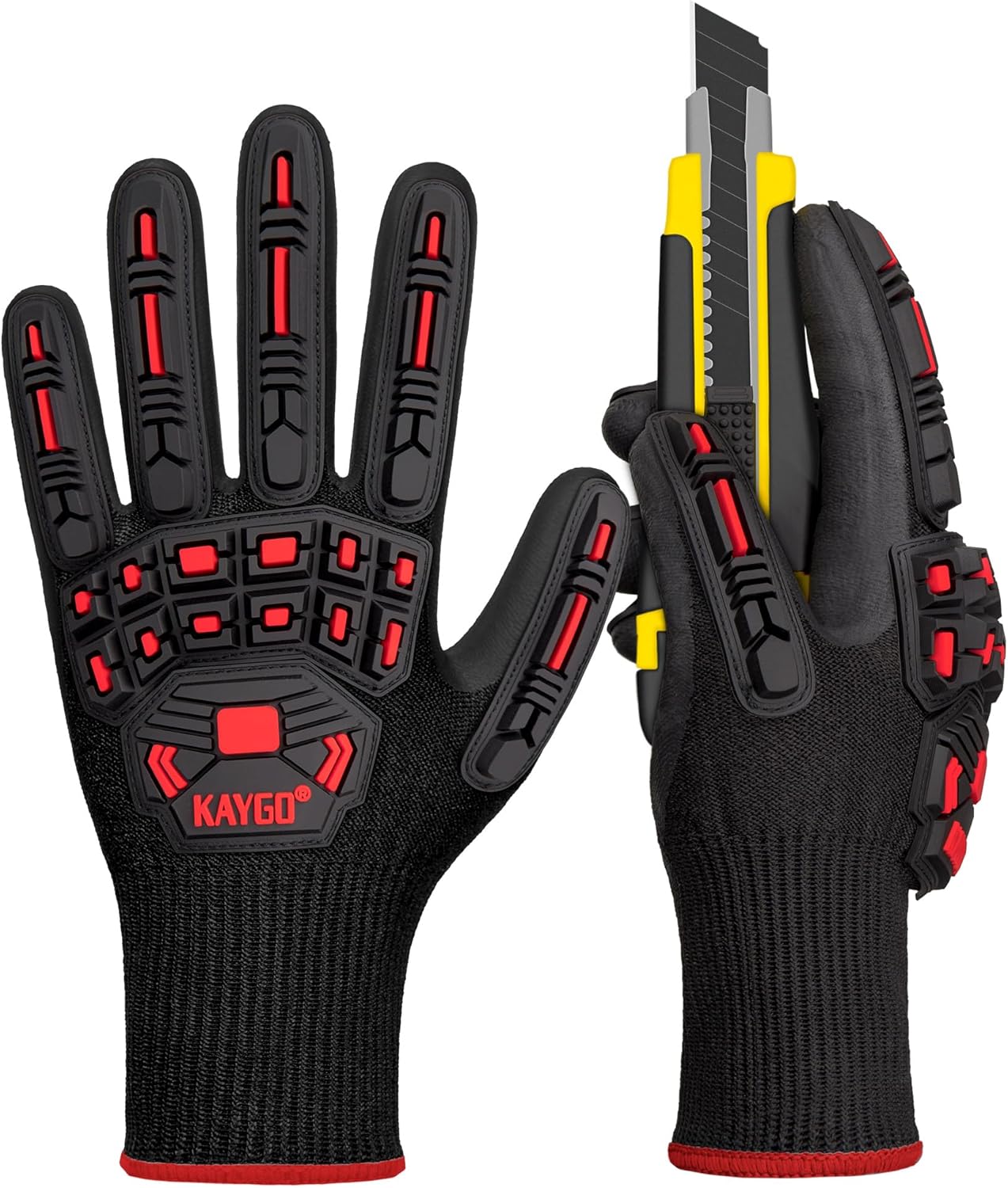 TPR Impact Reducing Work Gloves for Men,ANSI A3 Cut Resistant,Micro-Foam Nitrile Coated,Anti-Abrasion & Firm Grip,Ideal for Light Oil Work,Construction,Mechanics,Glass Handling,KG30NB