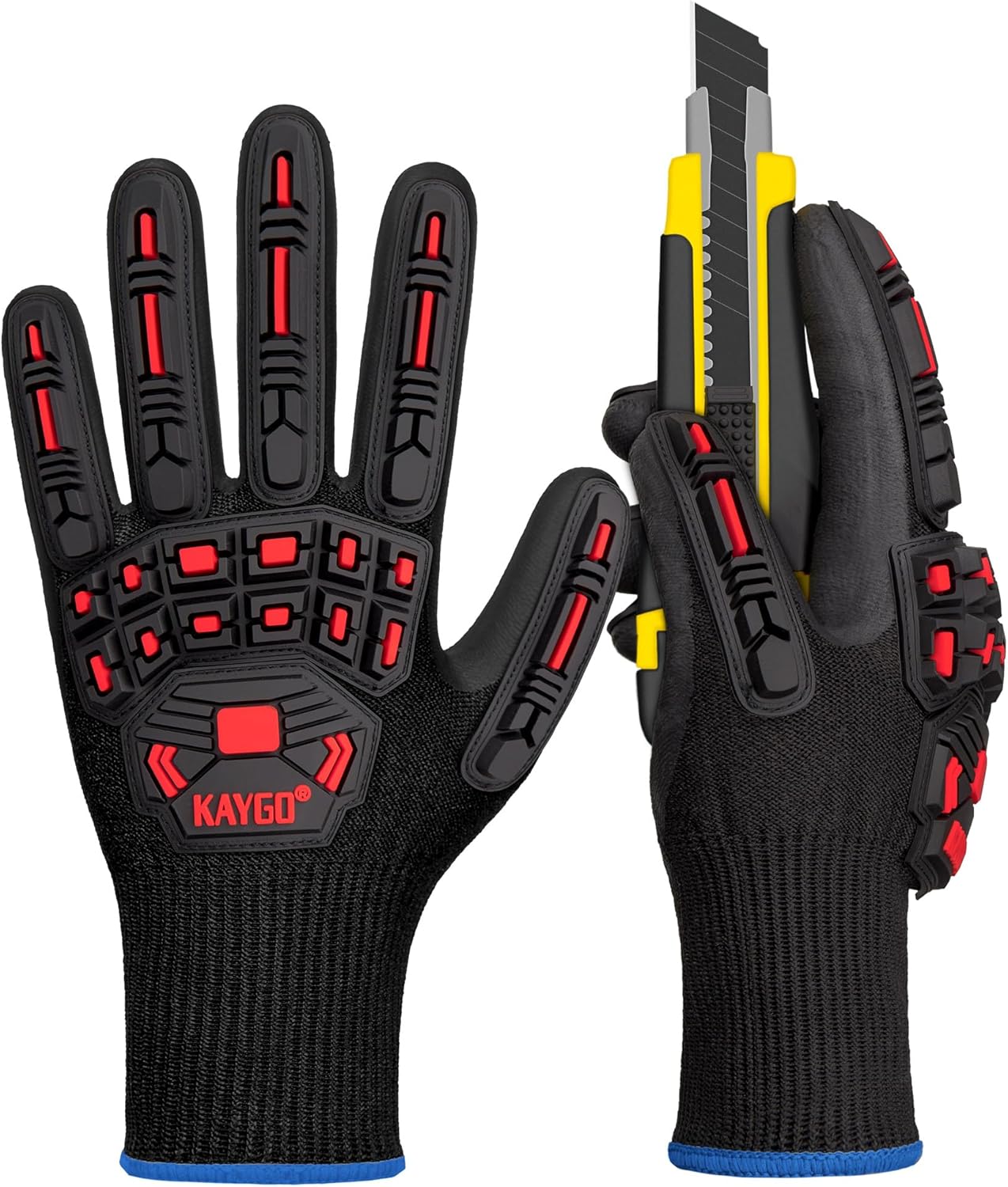 TPR Impact Reducing Work Gloves for Men,ANSI A3 Cut Resistant,Micro-Foam Nitrile Coated,Anti-Abrasion & Firm Grip,Ideal for Light Oil Work,Construction,Mechanics,Glass Handling,KG30NB