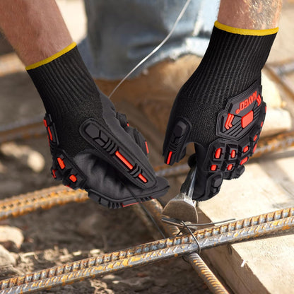 TPR Impact Reducing Work Gloves for Men,ANSI A3 Cut Resistant,Micro-Foam Nitrile Coated,Anti-Abrasion & Firm Grip,Ideal for Light Oil Work,Construction,Mechanics,Glass Handling,KG30NB