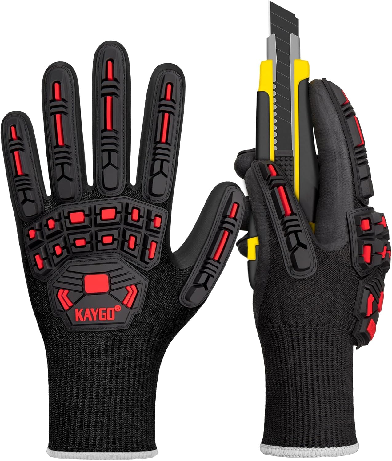 TPR Impact Reducing Work Gloves for Men,ANSI A3 Cut Resistant,Micro-Foam Nitrile Coated,Anti-Abrasion & Firm Grip,Ideal for Light Oil Work,Construction,Mechanics,Glass Handling,KG30NB