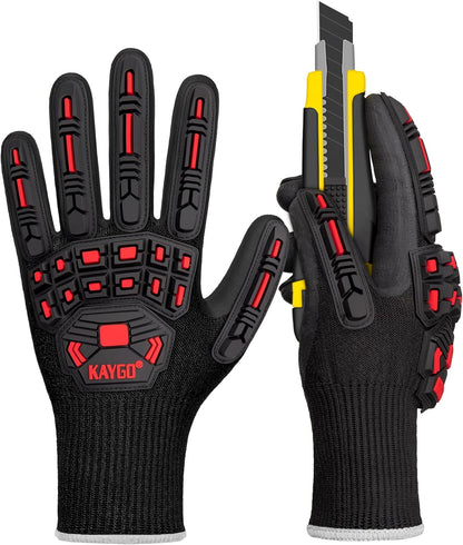 TPR Impact Reducing Work Gloves for Men,ANSI A3 Cut Resistant,Micro-Foam Nitrile Coated,Anti-Abrasion & Firm Grip,Ideal for Light Oil Work,Construction,Mechanics,Glass Handling,KG30NB