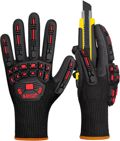 TPR Impact Reducing Work Gloves for Men,ANSI A3 Cut Resistant,Micro-Foam Nitrile Coated,Anti-Abrasion & Firm Grip,Ideal for Light Oil Work,Construction,Mechanics,Glass Handling,KG30NB