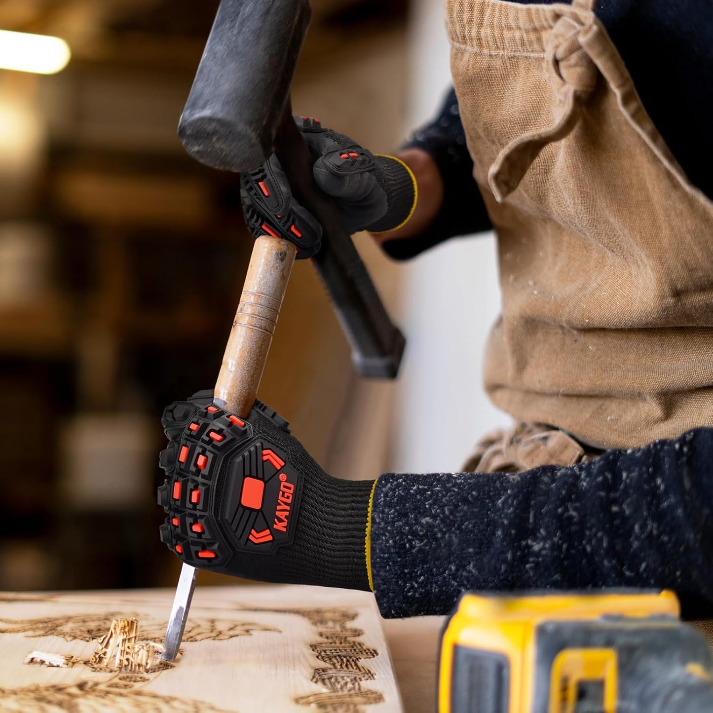 TPR Impact Reducing Work Gloves for Men,ANSI A3 Cut Resistant,Micro-Foam Nitrile Coated,Anti-Abrasion & Firm Grip,Ideal for Light Oil Work,Construction,Mechanics,Glass Handling,KG30NB