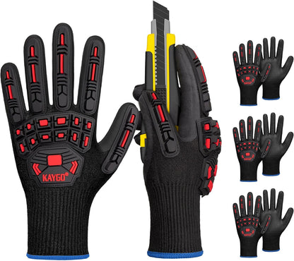 TPR Impact Reducing Work Gloves for Men,ANSI A3 Cut Resistant,Micro-Foam Nitrile Coated,Anti-Abrasion & Firm Grip,Ideal for Light Oil Work,Construction,Mechanics,Glass Handling,KG30NB