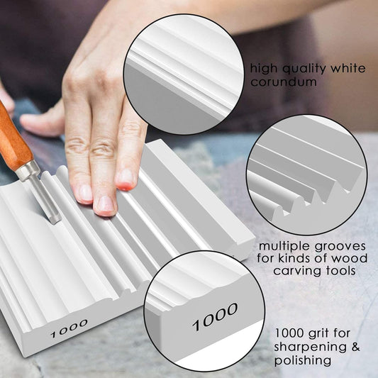 Wood Carving Sharpener, 1000 Grit Whetstone with Multiple Grooves | Grooved Sharpening Stones for Woodworking, Wood Carving Tools, Chisels and Gouges