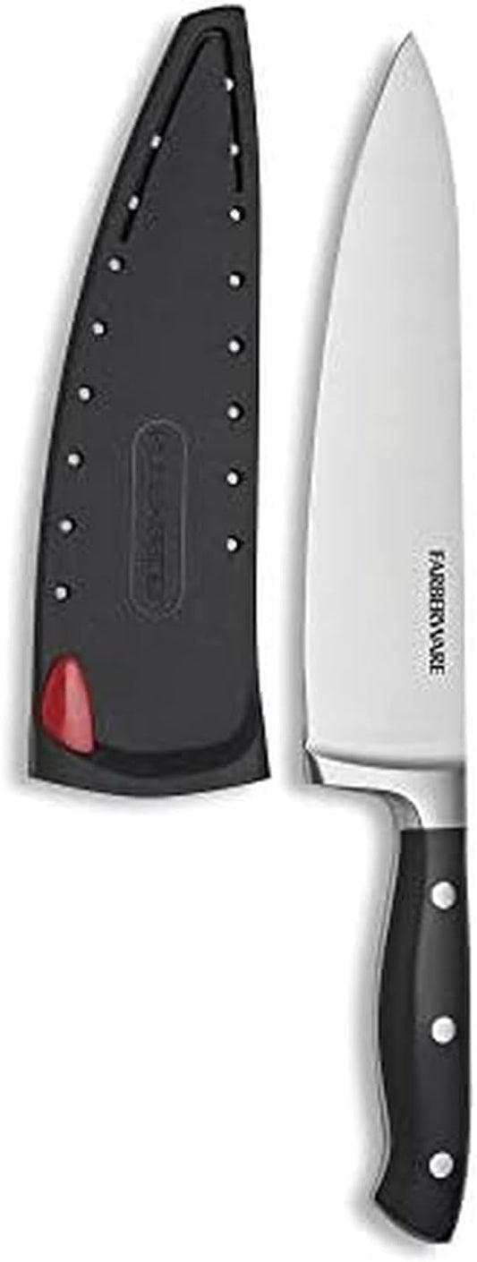 Edgekeeper 8-Inch Forged Triple Riveted Chef Knife with Self-Sharpening Blade Cover, High Carbon-Stainless Steel Kitchen Knife with Ergonomic Handle, Razor-Sharp Knife, Black
