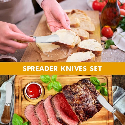 Butter Spreader Knife - 2 Pack Standing Cheese Butter Knives Set Stainless Steel Cheese Spreader Knife with Wooden Handle, Cheese Knife for Cold Butter Peanut Butter Jam Fruit