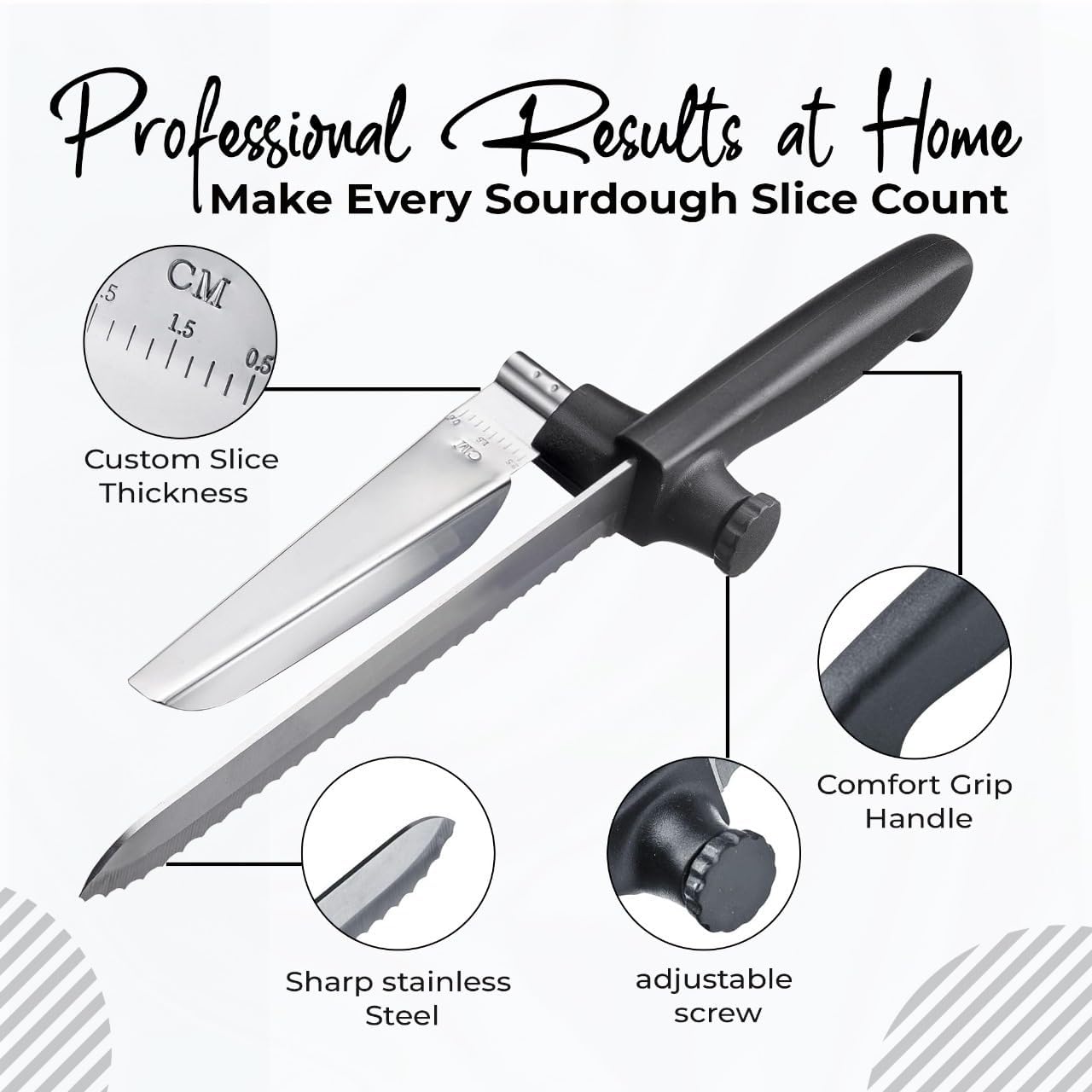 Bread Slicer for Homemade Bread, Cake Knife, Adjustable Slicing Guide | Sourdough Baking Supplies, Sour Dough tools, Lame, Scoring Tool, Serrated Knives, Accessories for Sourdough Rounds