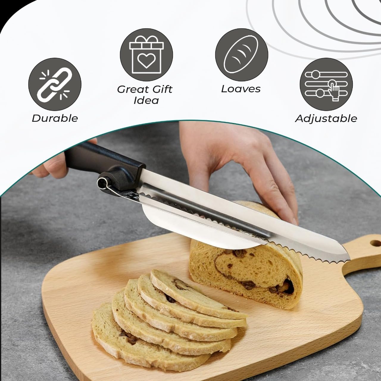 Bread Slicer for Homemade Bread, Cake Knife, Adjustable Slicing Guide | Sourdough Baking Supplies, Sour Dough tools, Lame, Scoring Tool, Serrated Knives, Accessories for Sourdough Rounds