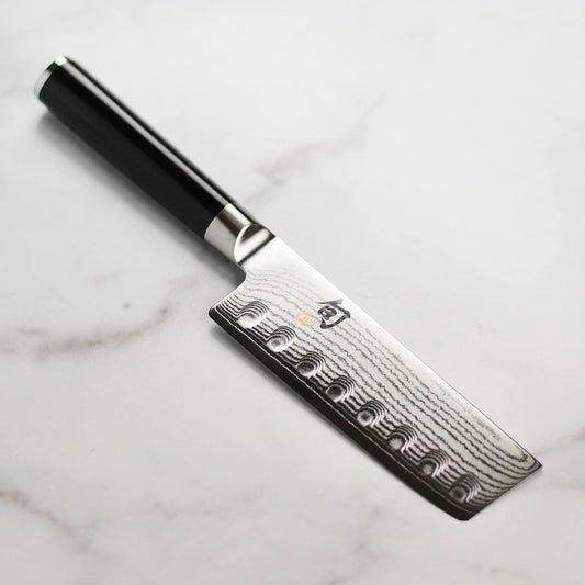 Classic 5-inch Hollow Edge Nakiri Knife | Handcrafted Japanese Vegetable Knife, VG-MAX Core with Damascus Stainless Steel Cladding, Pakkawood Handle