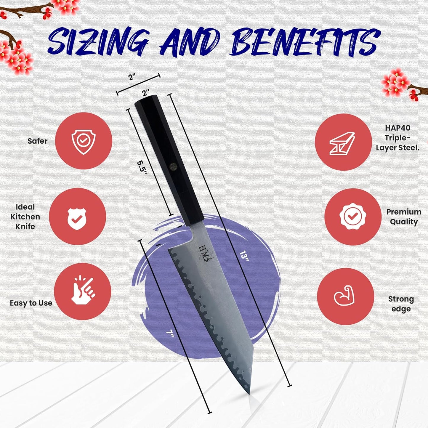 7-Inch Kiritsuke Chef Knife, Japanese HAP40 Triple-Layer Steel Kitchen Knife for Slicing and Chopping, Precision Kiritsuke Japanese Knife with Ergonomic Handle