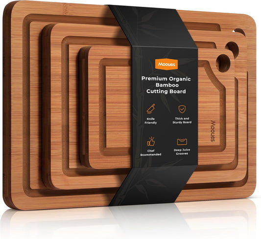 Bamboo Cutting Board for Kitchen, Knife-Friendly Wooden Cutting Boards Set | 3-Piece with Juice Groove, Durable Chopping Boards for Meat, Vegetables, Fruits, Cheese – Multi-Purpose, Kitchen Gifts