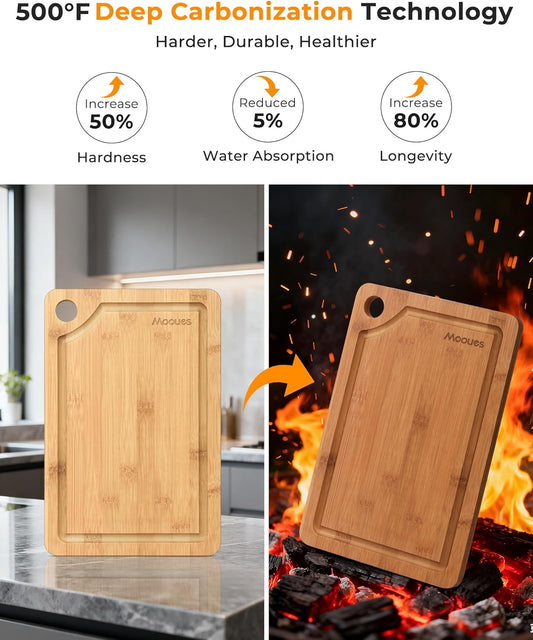Bamboo Cutting Board for Kitchen, Knife-Friendly Wooden Cutting Boards Set | 3-Piece with Juice Groove, Durable Chopping Boards for Meat, Vegetables, Fruits, Cheese – Multi-Purpose, Kitchen Gifts