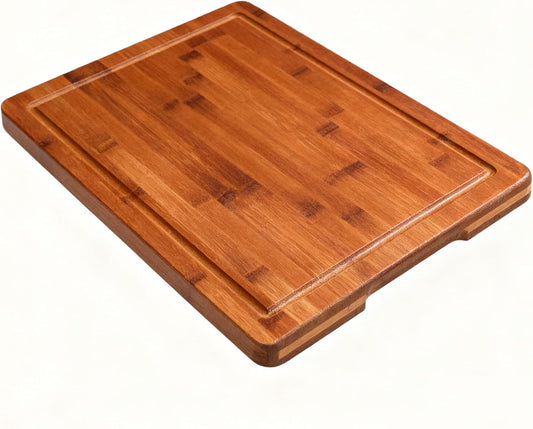 Bamboo 1" Thick Cutting Boards for Kitchen, 17" x 12" x 1" | Large Deep-carbon Charcuterie Board with Deep Juice Grooves & Built-in Handles for Countertop, Ideal for Meat, Vegetables