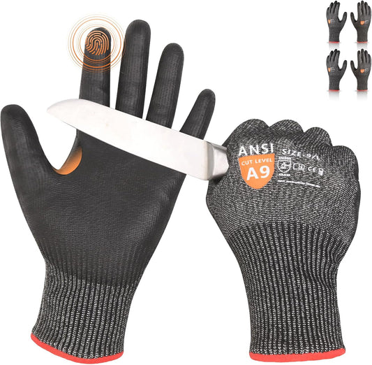 Level 9 Cut Resistant Work Gloves, Reinforced Thumb | Level 9 safety gloves feature a reinforced thumb crotch for durability. Touchscreen friendly for metal, glass & wood work.