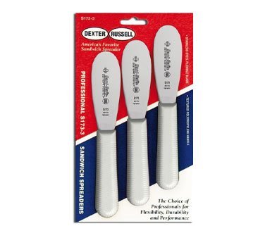 Sani-Safe (18183) Sandwich Spreaders, 3-1/2", Stainless Steel Blade, Textured, White, Polypropylene Handle, NSF Certified (3 Each per Pack), S173-3