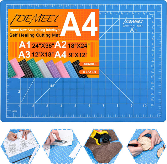 Density-upgraded 9"x12" Self Healing Cutting Mat, Rotary Sewing Mat for Crafts, 5-Ply Blade Table Protector Cut Board for Fabric Leather Cutting Quilting Modeling Hobby Project, A4, Blue