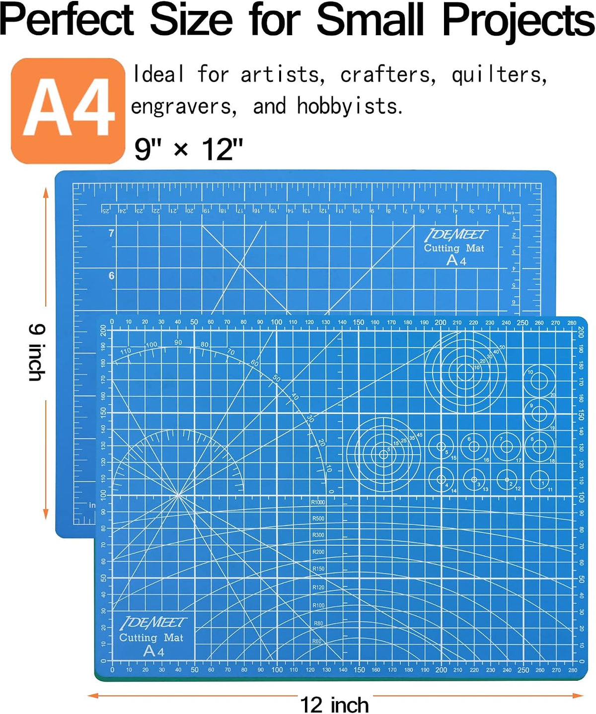 Density-upgraded 9"x12" Self Healing Cutting Mat, Rotary Sewing Mat for Crafts, 5-Ply Blade Table Protector Cut Board for Fabric Leather Cutting Quilting Modeling Hobby Project, A4, Blue
