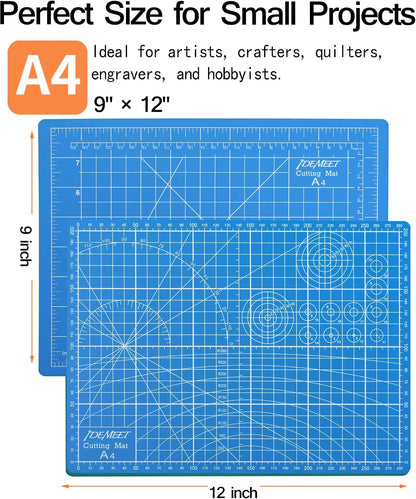 Density-upgraded 9"x12" Self Healing Cutting Mat, Rotary Sewing Mat for Crafts, 5-Ply Blade Table Protector Cut Board for Fabric Leather Cutting Quilting Modeling Hobby Project, A4, Blue
