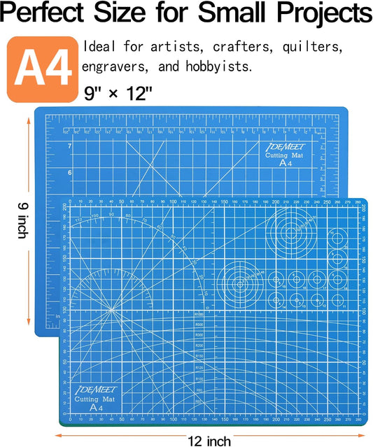 Density-upgraded 9"x12" Self Healing Cutting Mat, Rotary Sewing Mat for Crafts, 5-Ply Blade Table Protector Cut Board for Fabric Leather Cutting Quilting Modeling Hobby Project, A4, Blue