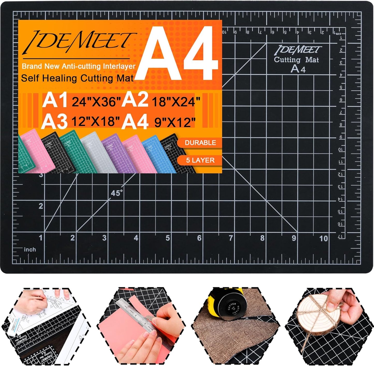 Density-upgraded 9"x12" Self Healing Cutting Mat, Rotary Sewing Mat for Crafts, 5-Ply Blade Table Protector Cut Board for Fabric Leather Cutting Quilting Modeling Hobby Project, A4, Blue