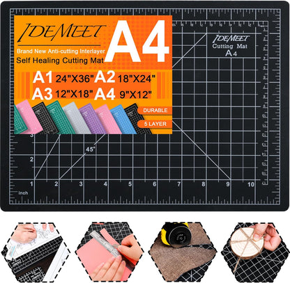 Density-upgraded 9"x12" Self Healing Cutting Mat, Rotary Sewing Mat for Crafts, 5-Ply Blade Table Protector Cut Board for Fabric Leather Cutting Quilting Modeling Hobby Project, A4, Blue