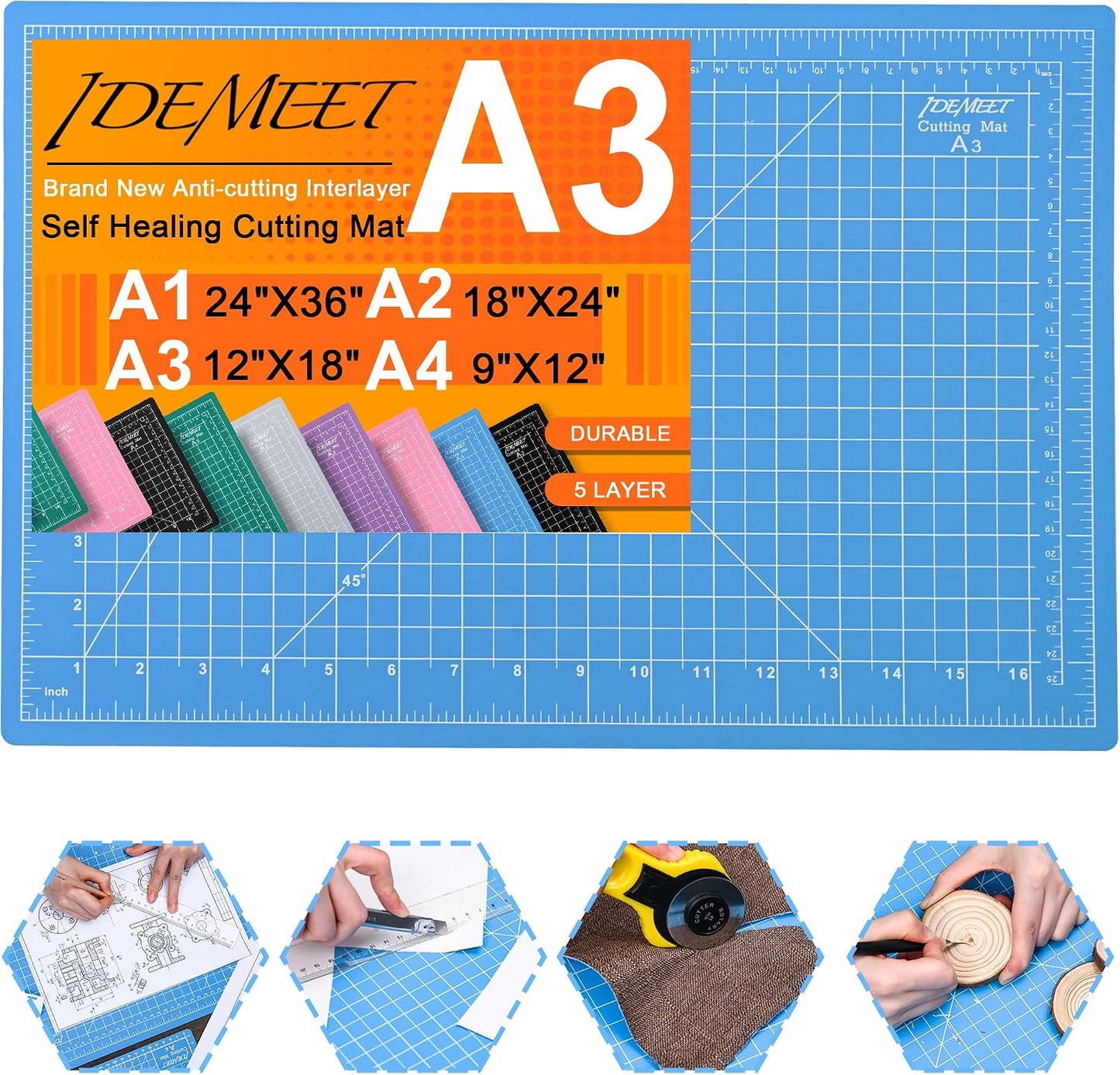Density-upgraded 9"x12" Self Healing Cutting Mat, Rotary Sewing Mat for Crafts, 5-Ply Blade Table Protector Cut Board for Fabric Leather Cutting Quilting Modeling Hobby Project, A4, Blue