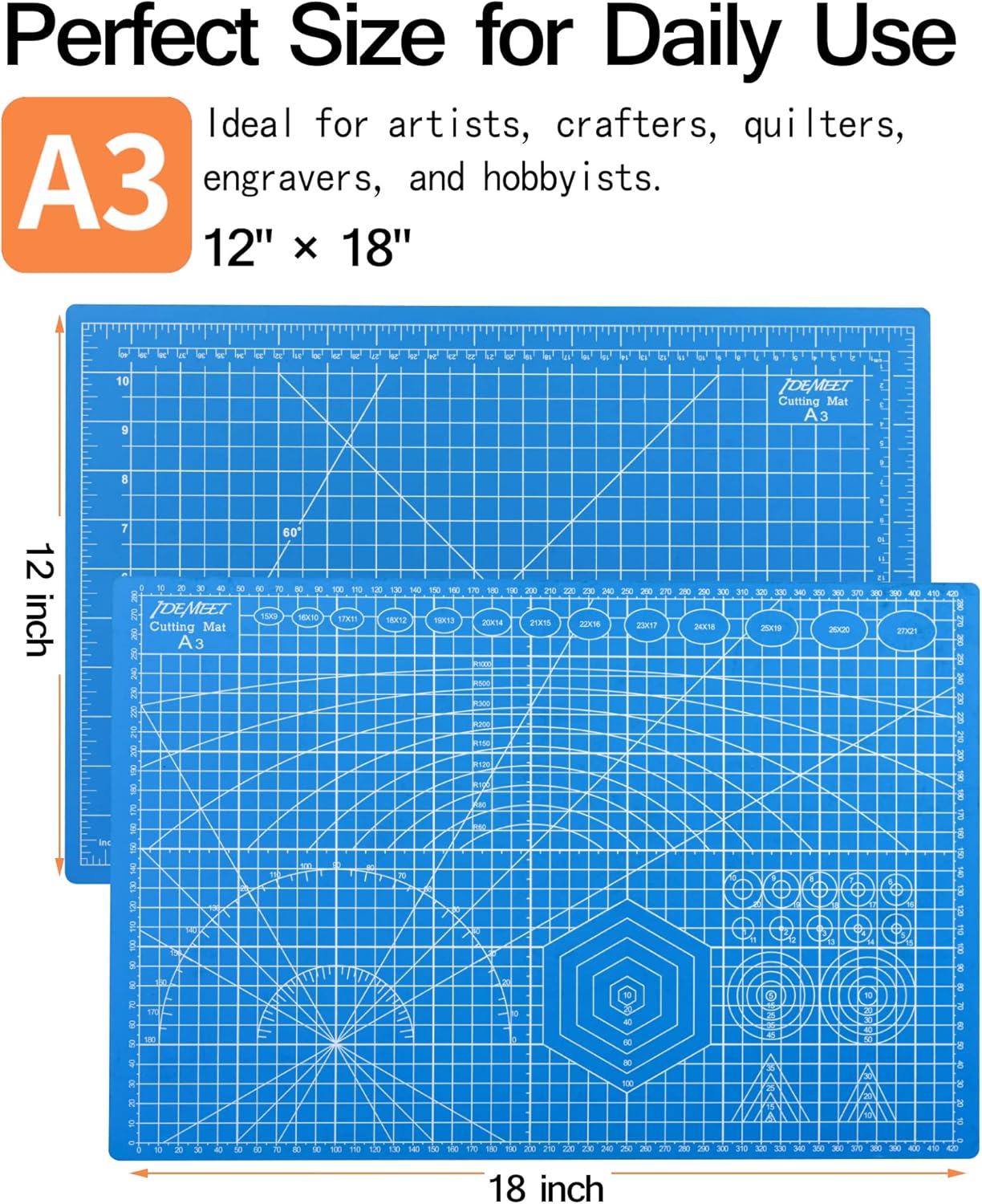 Density-upgraded 9"x12" Self Healing Cutting Mat, Rotary Sewing Mat for Crafts, 5-Ply Blade Table Protector Cut Board for Fabric Leather Cutting Quilting Modeling Hobby Project, A4, Blue