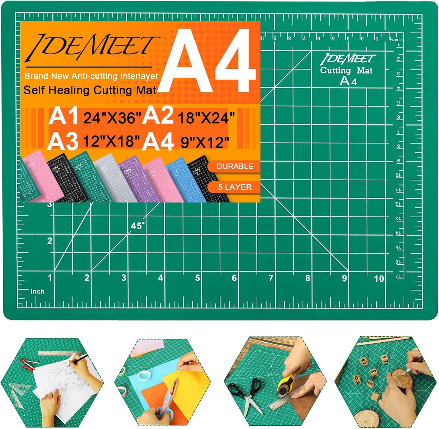 Density-upgraded 9"x12" Self Healing Cutting Mat, Rotary Sewing Mat for Crafts, 5-Ply Blade Table Protector Cut Board for Fabric Leather Cutting Quilting Modeling Hobby Project, A4, Blue