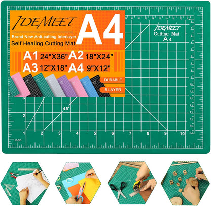 Density-upgraded 9"x12" Self Healing Cutting Mat, Rotary Sewing Mat for Crafts, 5-Ply Blade Table Protector Cut Board for Fabric Leather Cutting Quilting Modeling Hobby Project, A4, Blue