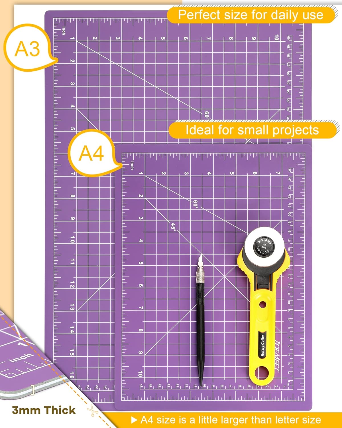 Density-upgraded 9"x12" Self Healing Cutting Mat, Rotary Sewing Mat for Crafts, 5-Ply Blade Table Protector Cut Board for Fabric Leather Cutting Quilting Modeling Hobby Project, A4, Blue