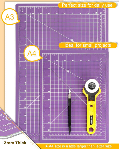 Density-upgraded 9"x12" Self Healing Cutting Mat, Rotary Sewing Mat for Crafts, 5-Ply Blade Table Protector Cut Board for Fabric Leather Cutting Quilting Modeling Hobby Project, A4, Blue