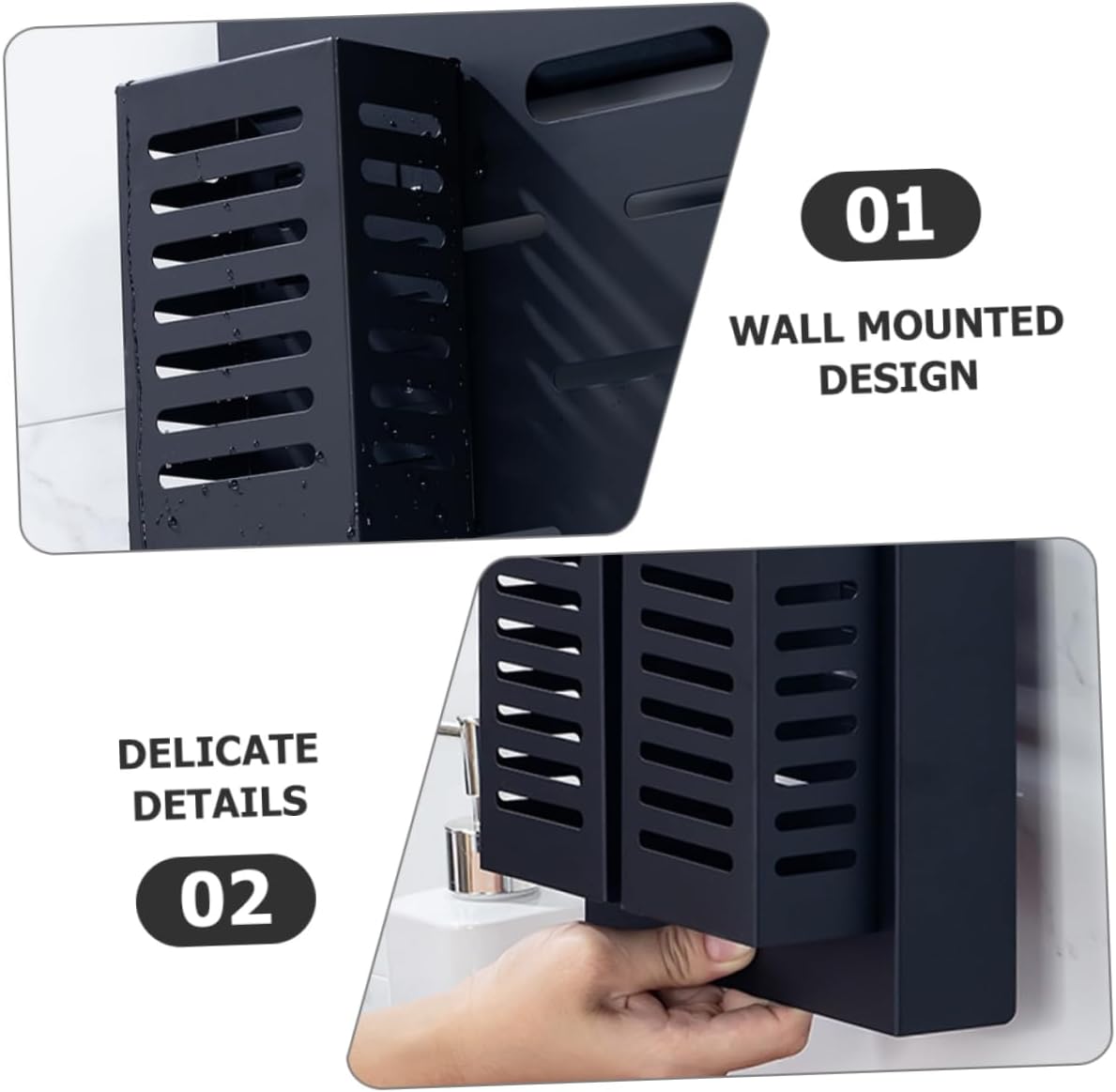 Stainless Steel Kitchen Cutlery Holder Wall Mounted Utensil Shelf with Hooks Multifunctional Storage Rack for Kitchen Utensils and Knives Black