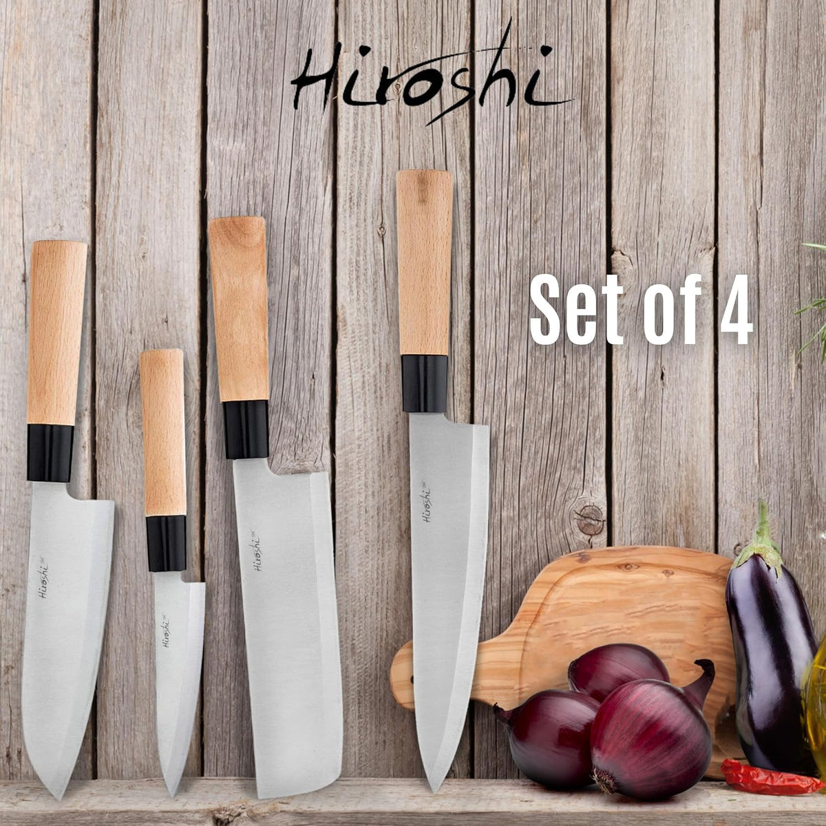 Sushi & Sashimi Knife Set 4-Piece High Carbon Stainless Steel Japanese Chef Knives with Beech Wood Handle Professional Kitchen Knife Set for Precision Cutting