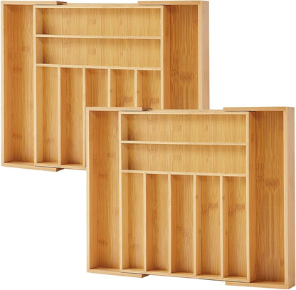 Bamboo Drawer Organizer - Expandable Silverware Organizer & Utensil Drawer Organizer, Cutlery Tray with Dividers, 7-9 Slots- Kitchen Organizer for Utensils & Flatware (Natural)