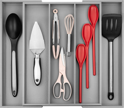 Bamboo Drawer Organizer - Expandable Silverware Organizer & Utensil Drawer Organizer, Cutlery Tray with Dividers, 7-9 Slots- Kitchen Organizer for Utensils & Flatware (Natural)