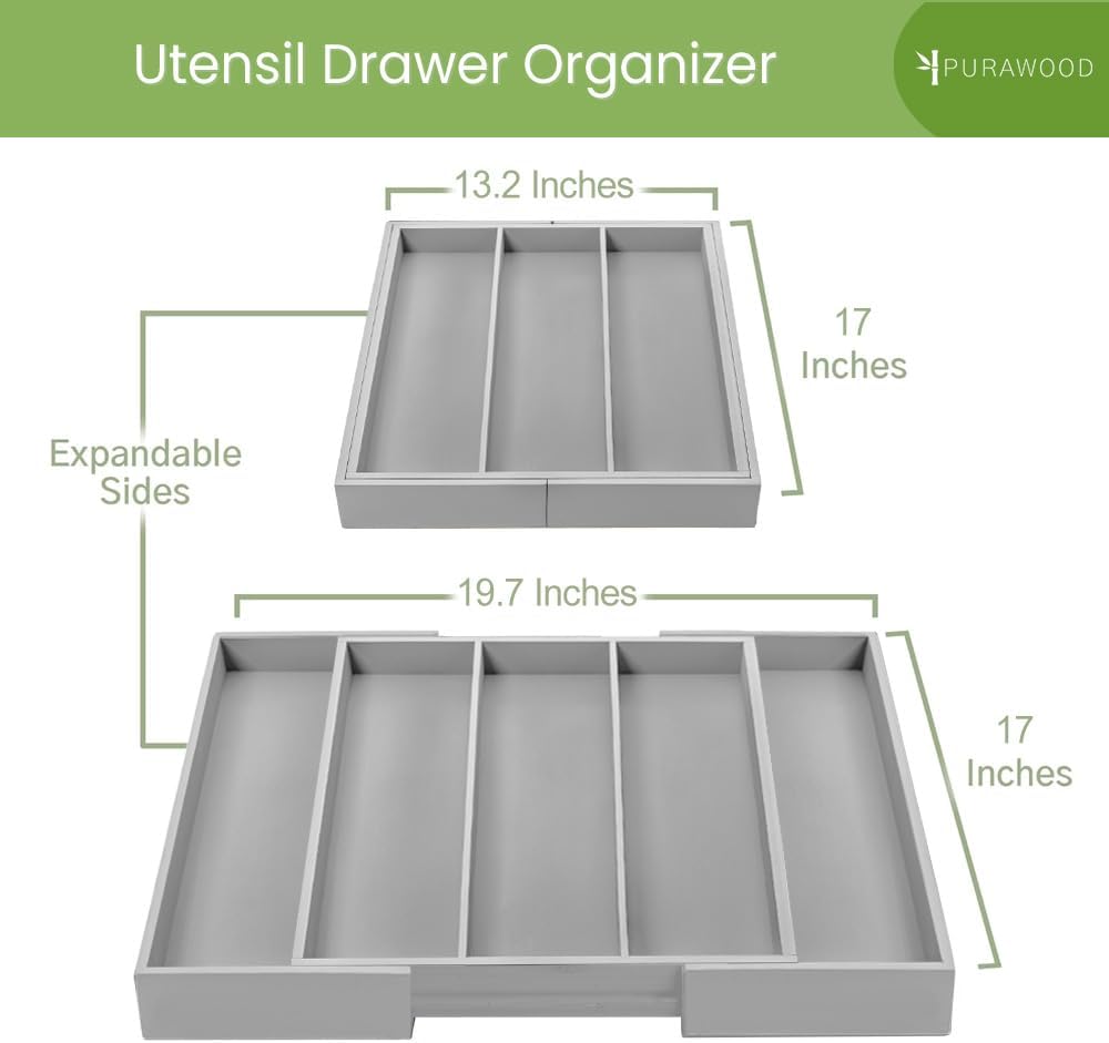 Bamboo Drawer Organizer - Expandable Silverware Organizer & Utensil Drawer Organizer, Cutlery Tray with Dividers, 7-9 Slots- Kitchen Organizer for Utensils & Flatware (Natural)