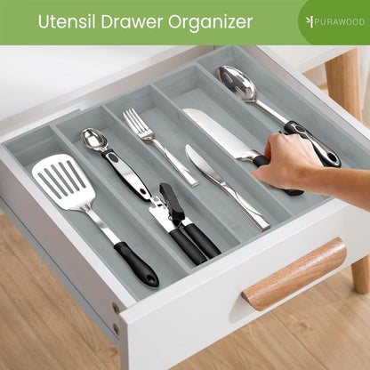 Bamboo Drawer Organizer - Expandable Silverware Organizer & Utensil Drawer Organizer, Cutlery Tray with Dividers, 7-9 Slots- Kitchen Organizer for Utensils & Flatware (Natural)